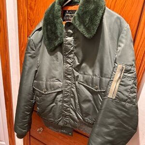 VINTAGE Sears Green Bomber Jacket with Fur Collar